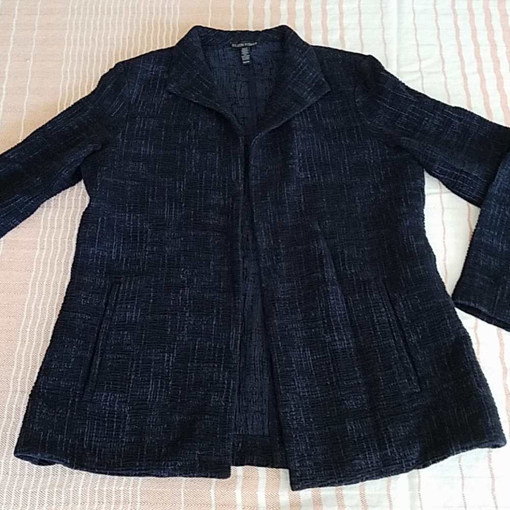 Eileen Fisher Textured Navy Open Cardigan  Size XS